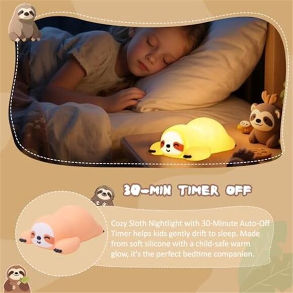 Novelty Light GIFT IDEA! -- Rechargeable SLOTH Silicone Night Light Nightlight - Picture 4 of 8